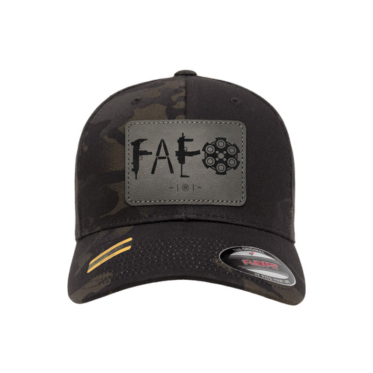 F Around & Find Out FAFO Leather Patch Black Mutlicam Hat FlexFit