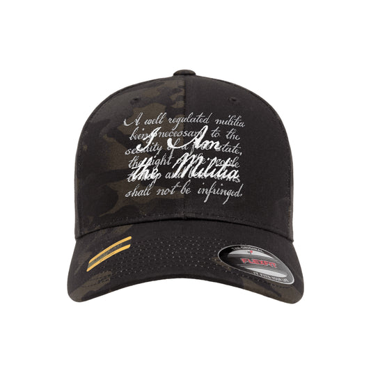 I Am The Militia Embroidered Black Mutlicam Hat FlexFit