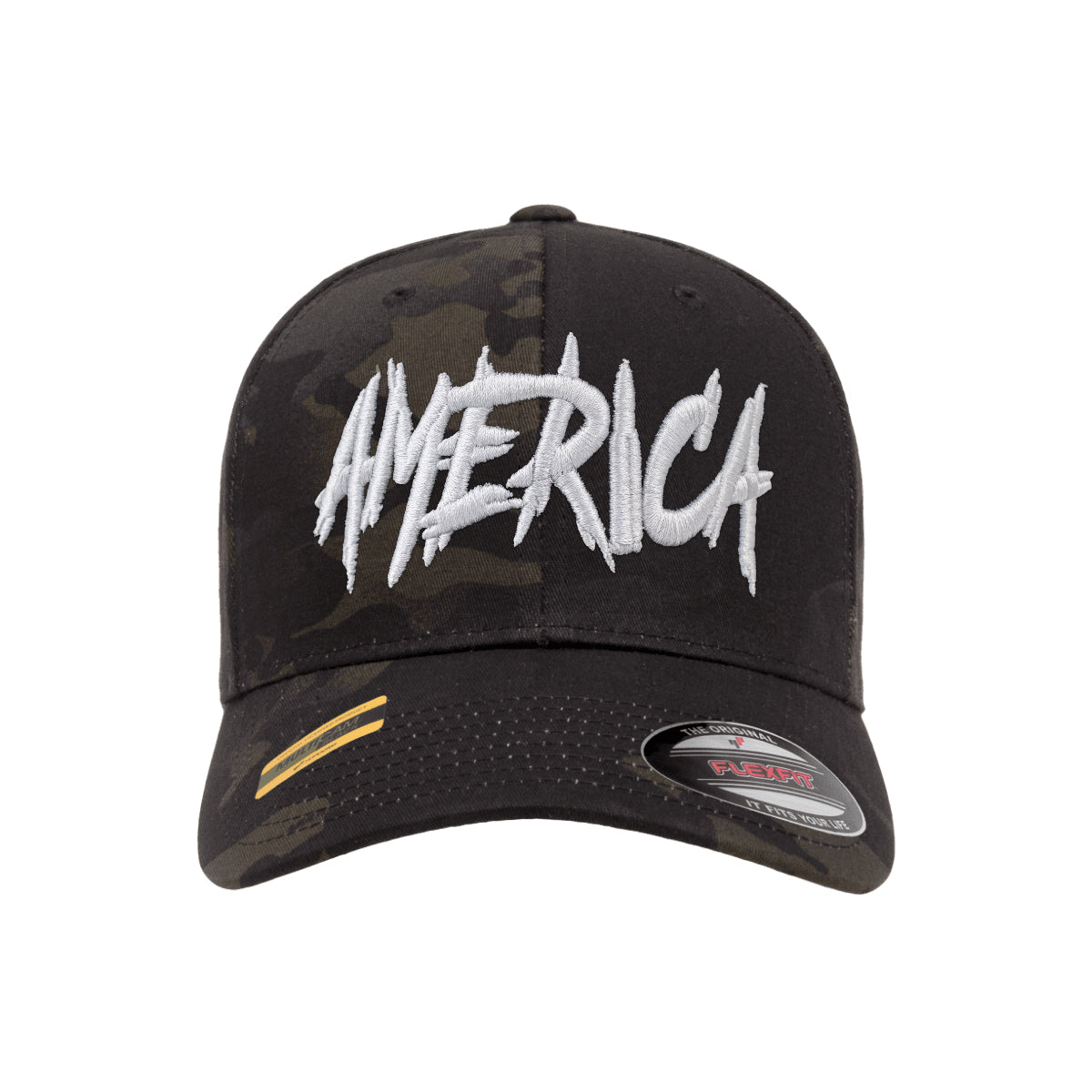 AMERICA Embroidered Black Mutlicam Hat FlexFit