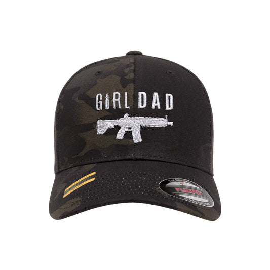Gun Owning Girl Dad V1 Embroidered Black Mutlicam Hat FlexFit