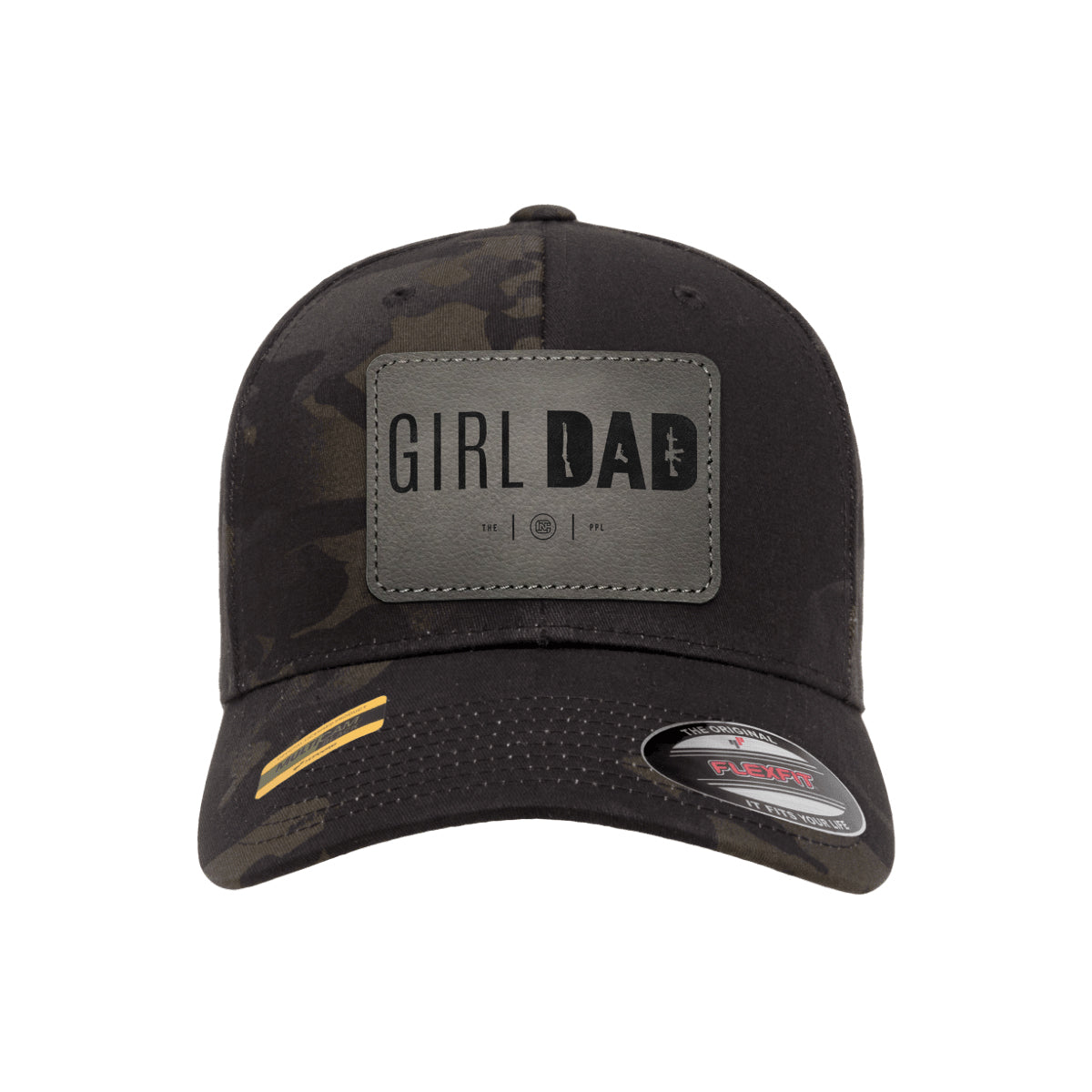 Gun-Owning Girl Dad Leather Patch Black Mutlicam Hat FlexFit