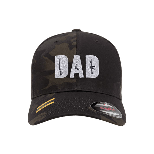 Dad Embroidered Black Mutlicam Hat FlexFit