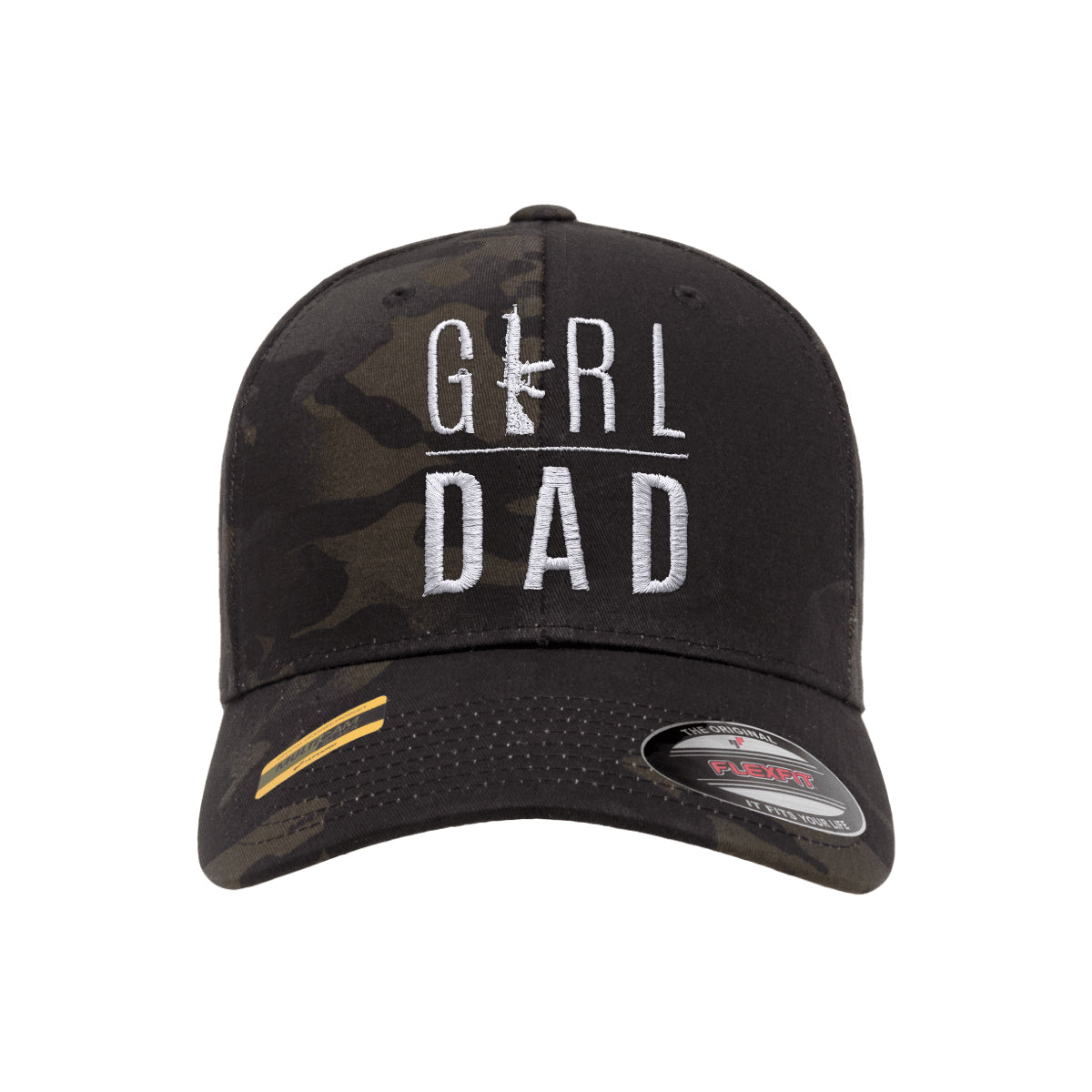Gun Owning Girl Dad V2 Embroidered Black Mutlicam Hat FlexFit