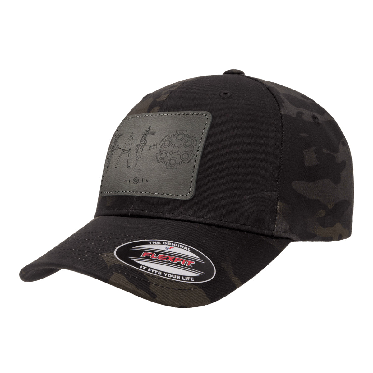 F Around & Find Out FAFO Detailed Leather Patch Black Mutlicam Hat FlexFit