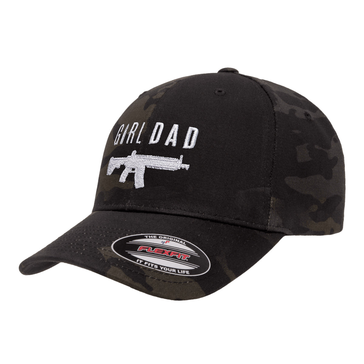 Gun Owning Girl Dad V1 Embroidered Black Mutlicam Hat FlexFit