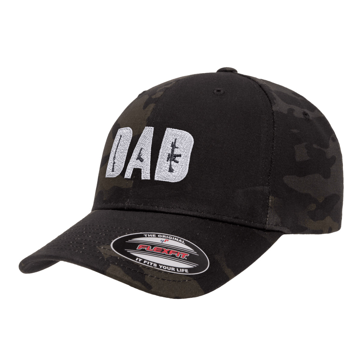 Dad Embroidered Black Mutlicam Hat FlexFit