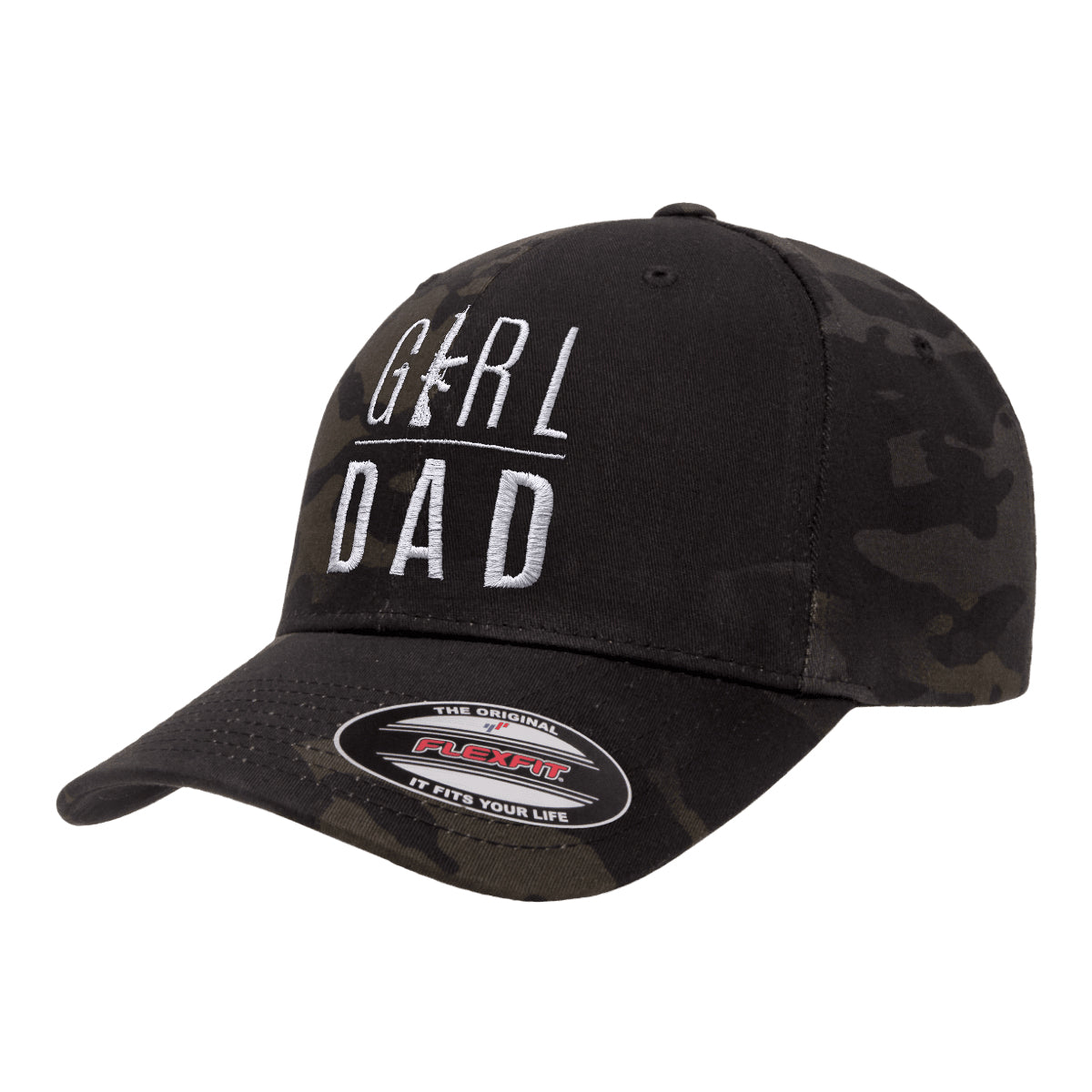 Gun Owning Girl Dad V2 Embroidered Black Mutlicam Hat FlexFit