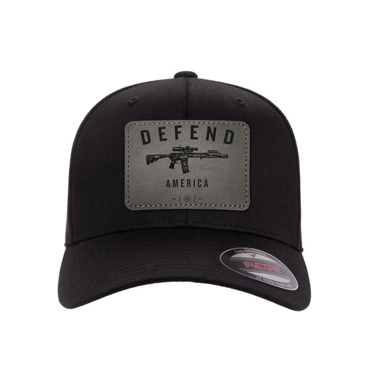 Defend America Leather Patch Black Hat FlexFit