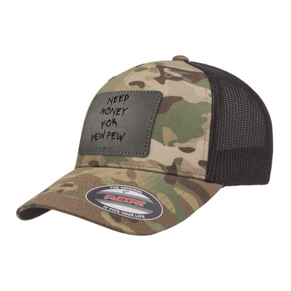 Need Money For Pew Pew Leather Patch Tactical Arid Flexfit Fitted Hat