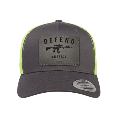 Defend America Leather Patch Trucker Hat