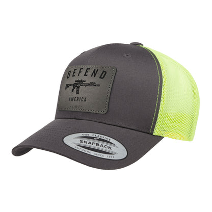 Defend America Leather Patch Trucker Hat