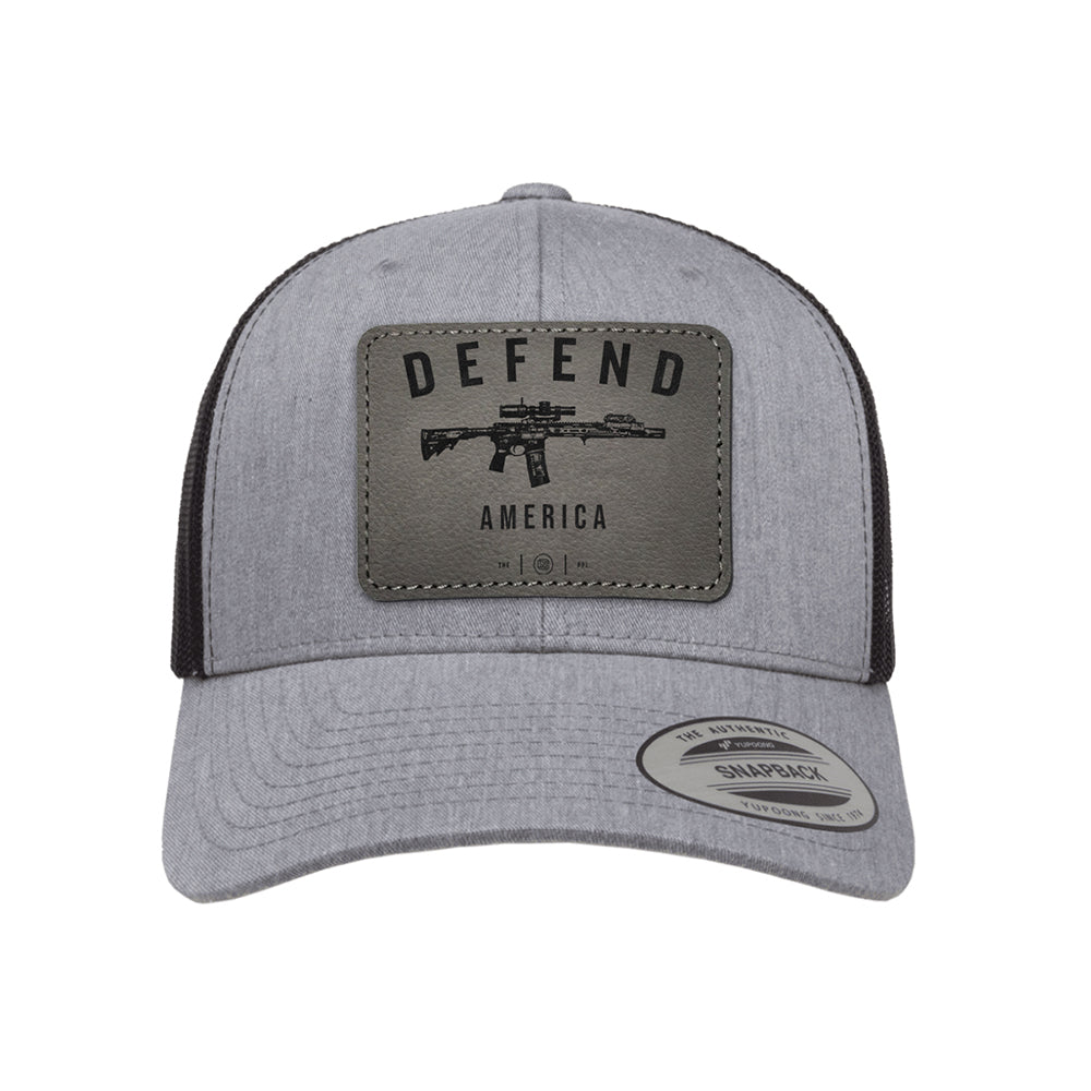 Defend America Leather Patch Trucker Hat