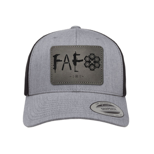 F Around & Find Out FAFO Leather Patch Trucker Hat