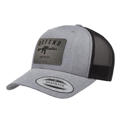 Defend America Leather Patch Trucker Hat