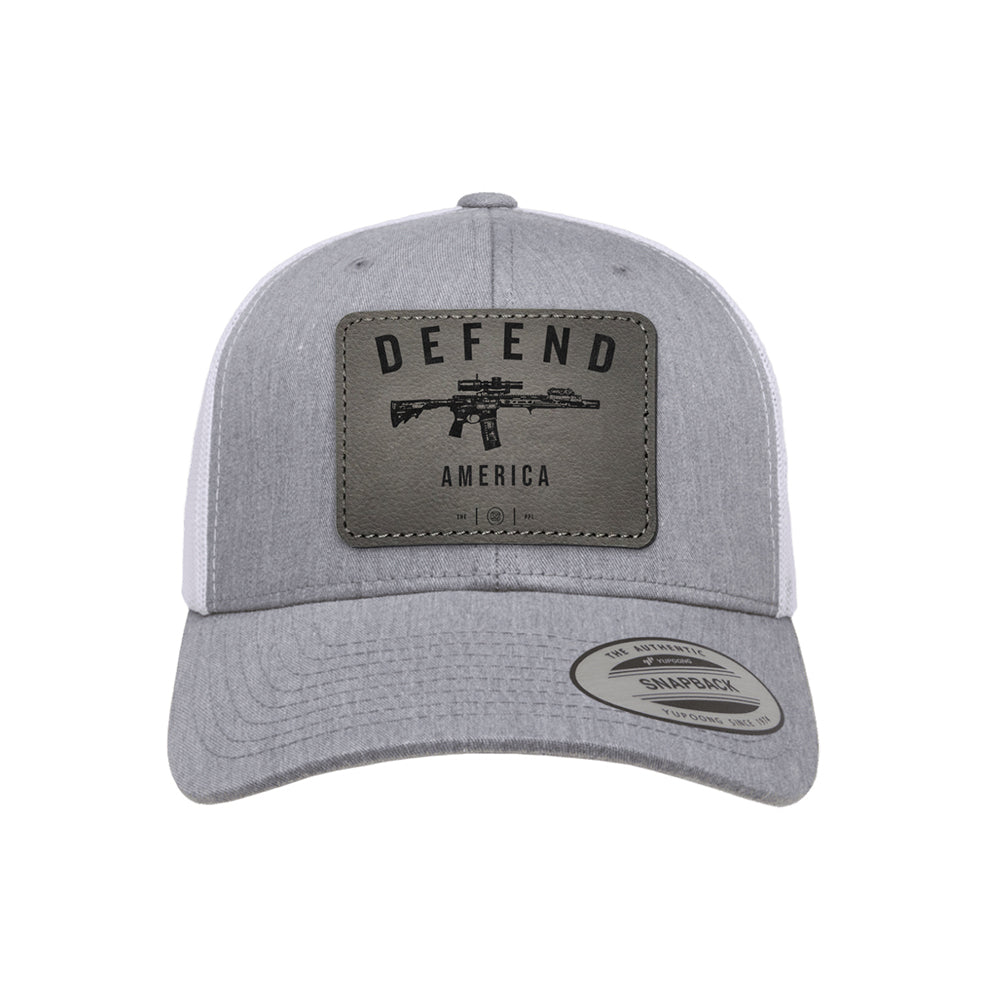 Defend America Leather Patch Trucker Hat