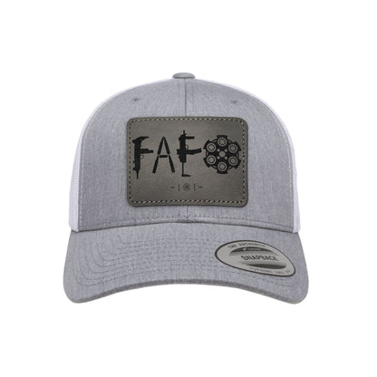 F Around & Find Out FAFO Leather Patch Trucker Hat