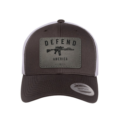 Defend America Leather Patch Trucker Hat