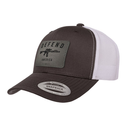 Defend America Leather Patch Trucker Hat