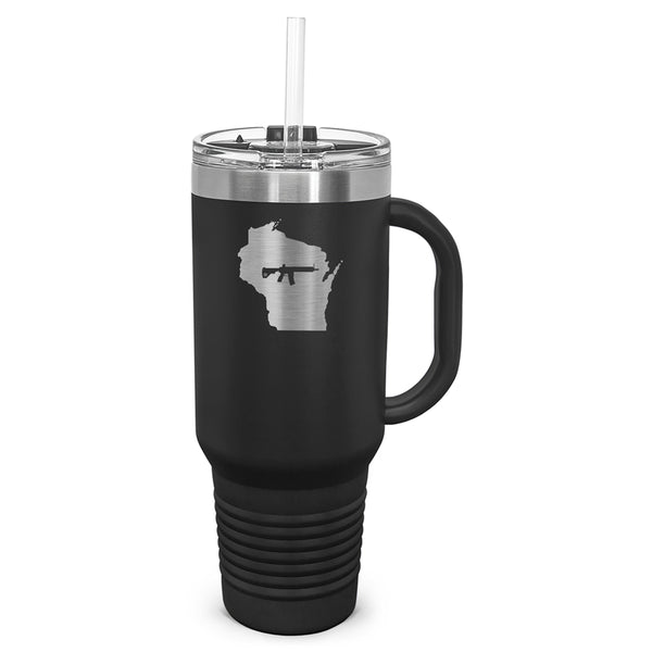 Keep Wisconsin Tactical Laser Etched 40oz Tumbler, Vacuum Insulated, With Handle & Straw