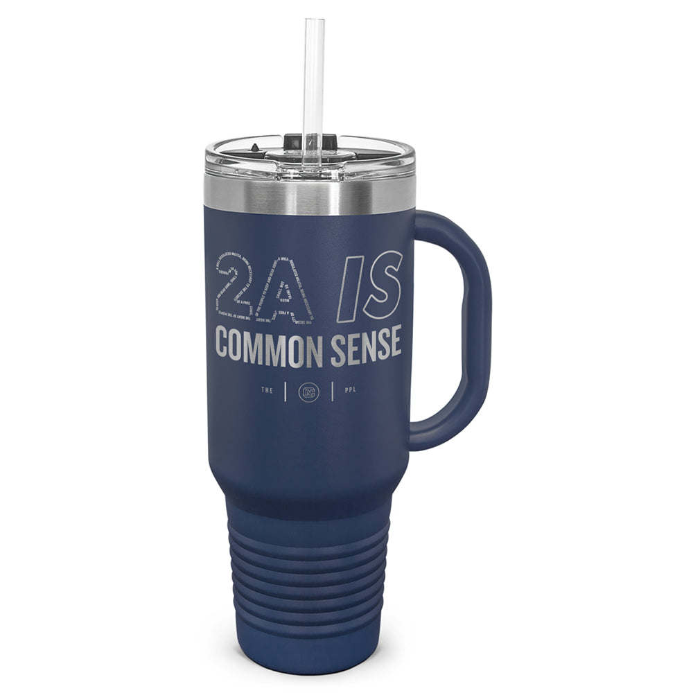 2A Is Common Sense Laser Etched 40oz Tumbler, Vacuum Insulated, With Handle & Straw