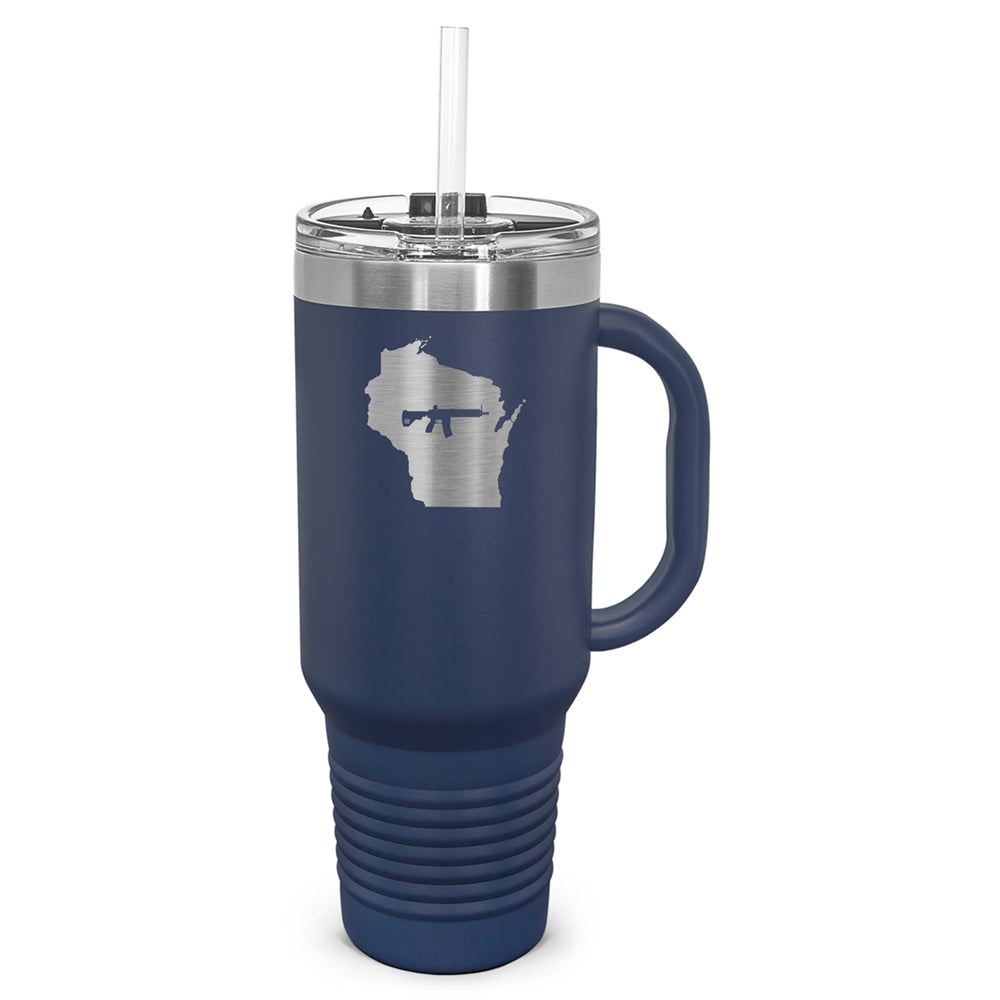 Keep Wisconsin Tactical Laser Etched 40oz Tumbler, Vacuum Insulated, With Handle & Straw