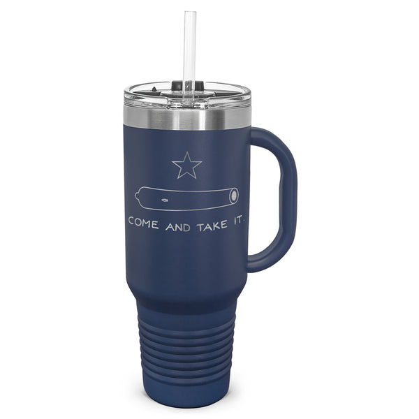 Come And Take It Laser Etched 40oz Tumbler, Vacuum Insulated, With Handle & Straw