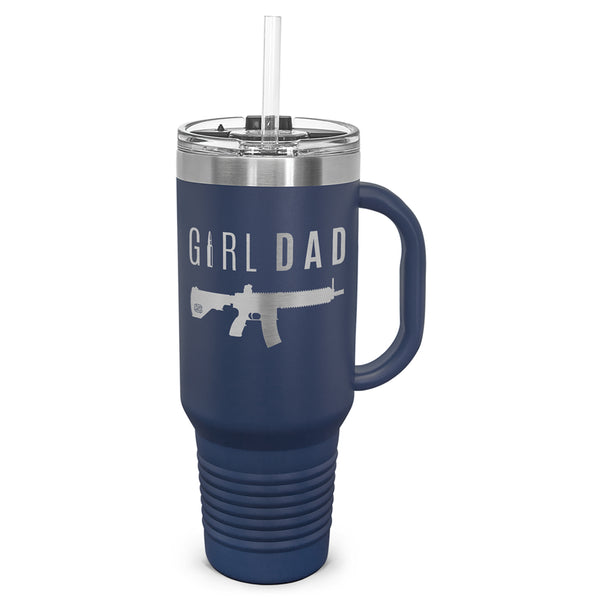 Gun-Owning Girl Dad V1 Laser Etched 40oz Tumbler, Vacuum Insulated, With Handle & Straw