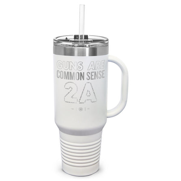 Guns Are Common Sense Laser Etched 40oz Tumbler, Vacuum Insulated, With Handle & Straw