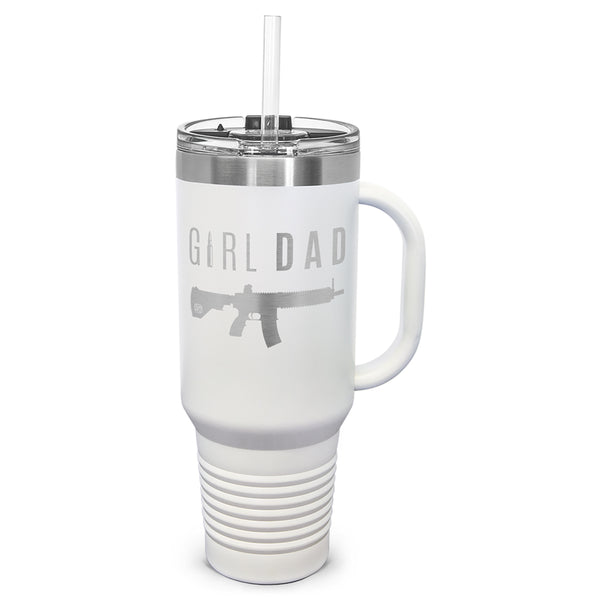Gun-Owning Girl Dad V1 Laser Etched 40oz Tumbler, Vacuum Insulated, With Handle & Straw