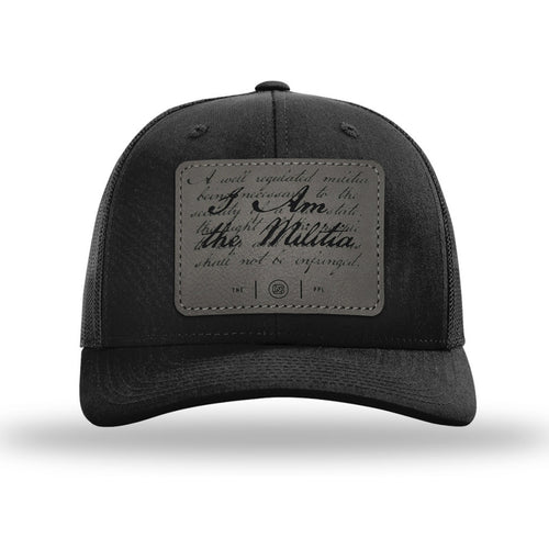 I Am The Militia Leather Patch Black Trucker Hat