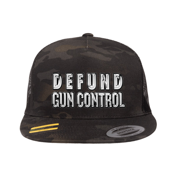 Defund Gun Control 3D Chrome Black MultiCam Trucker Hat Snapback