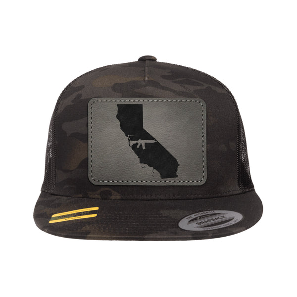Keep California Tactical Leather Patch Black Multicam Trucker Hat Snapback