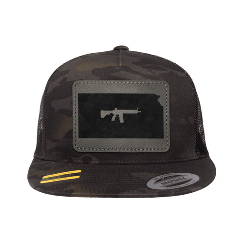 Keep Kansas Tactical Leather Patch Black Multicam Trucker Hat Snapback