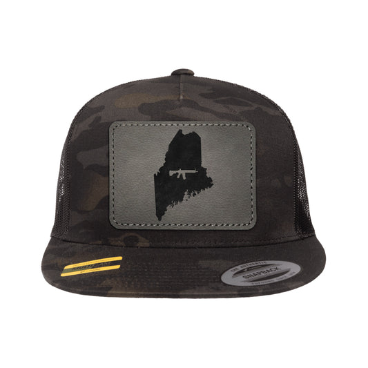 Keep Maine Tactical Leather Patch Black Multicam Trucker Hat Snapback