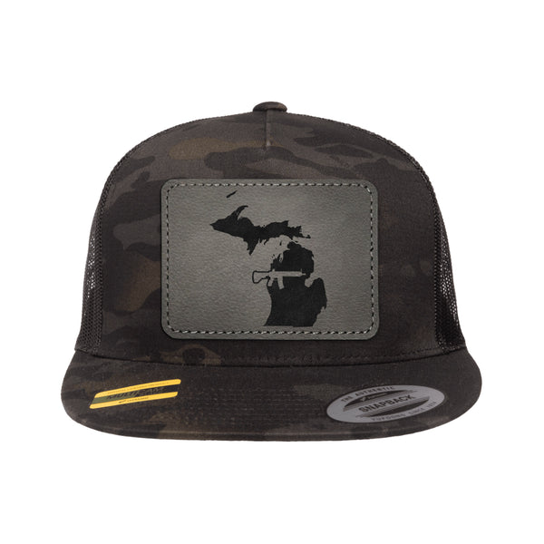 Keep Michigan Tactical Leather Patch Black Multicam Trucker Hat Snapback