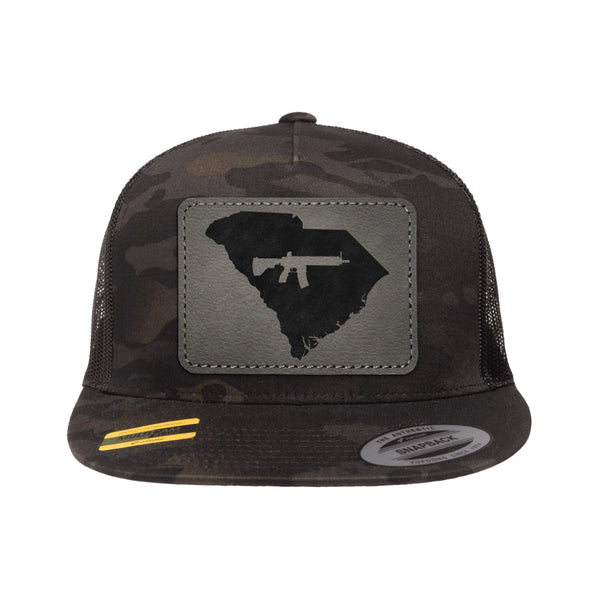 Keep South Carolina Tactical Leather Patch Black Multicam Trucker Hat Snapback