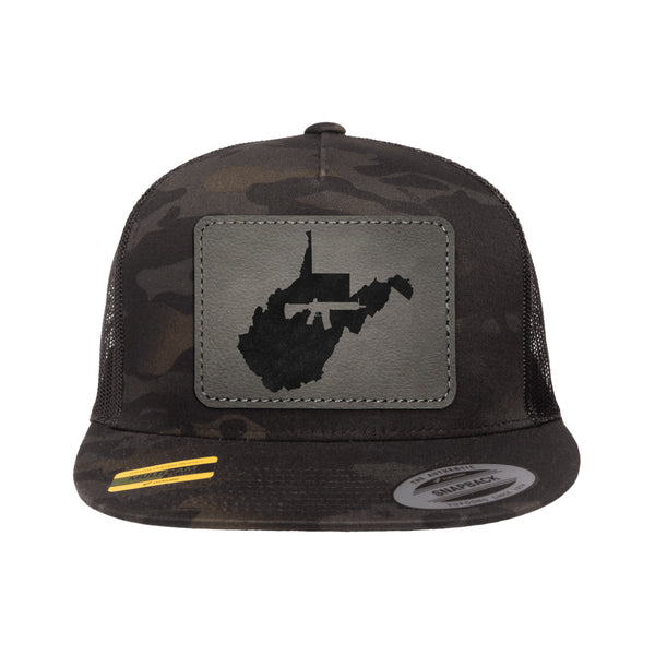 Keep West Virginia Tactical Leather Patch Black Multicam Trucker Hat Snapback