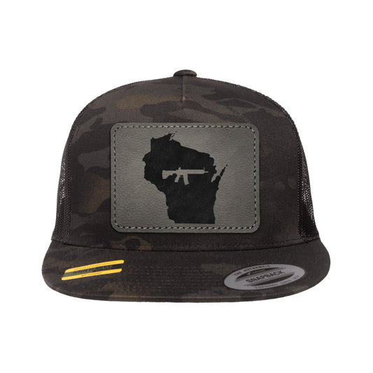 Keep Wisconsin Tactical Leather Patch Black Multicam Trucker Hat Snapback