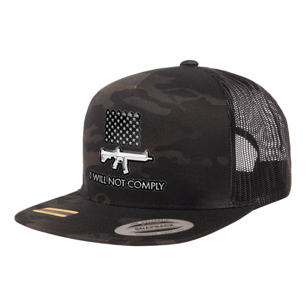I Will Not Comply 3D Chrome Black MultiCam Trucker Hat Snapback