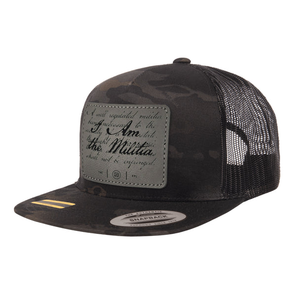 I Am The Militia Leather Patch Black Multicam Trucker Hat Snapback