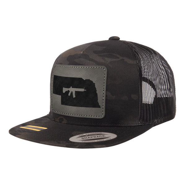 Keep Nebraska Tactical Leather Patch Black Multicam Trucker Hat Snapback