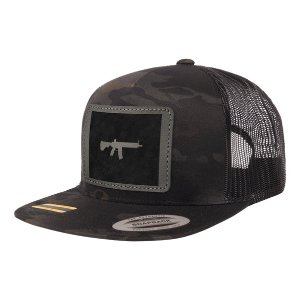 Keep Wyoming Tactical Leather Patch Black Multicam Trucker Hat Snapback