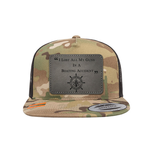 I Lost All My Guns In A Boating Accident Leather Patch Tactical Arid Trucker Hat Snapback