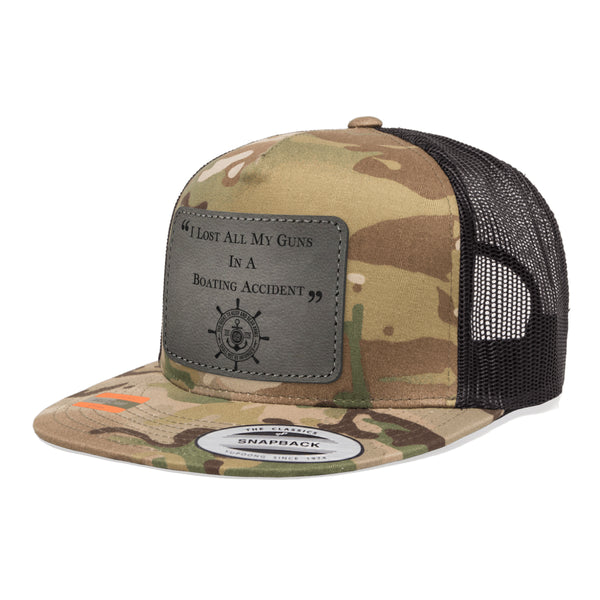 I Lost All My Guns In A Boating Accident Leather Patch Tactical Arid Trucker Hat Snapback