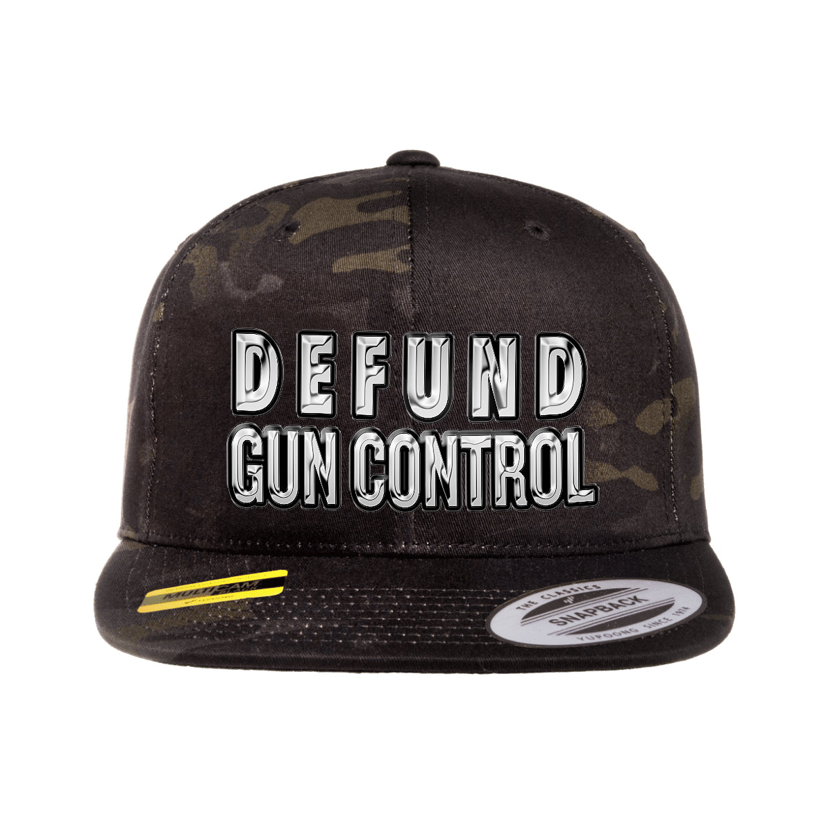 Defund Gun Control 3D Chrome Black MultiCam Snapback