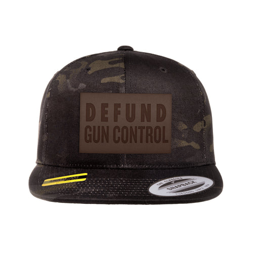 Defund Gun Control Leather Patch Black MultiCam Snapback