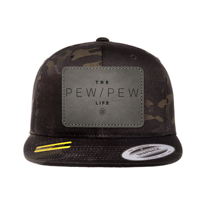 The Pew/Pew Life Leather Patch Black MultiCam Snapback