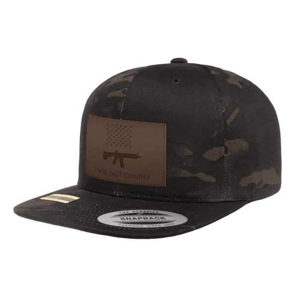 I Will Not Comply Leather Patch Black MultiCam Snapback