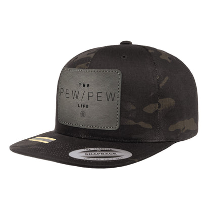 The Pew/Pew Life Leather Patch Black MultiCam Snapback