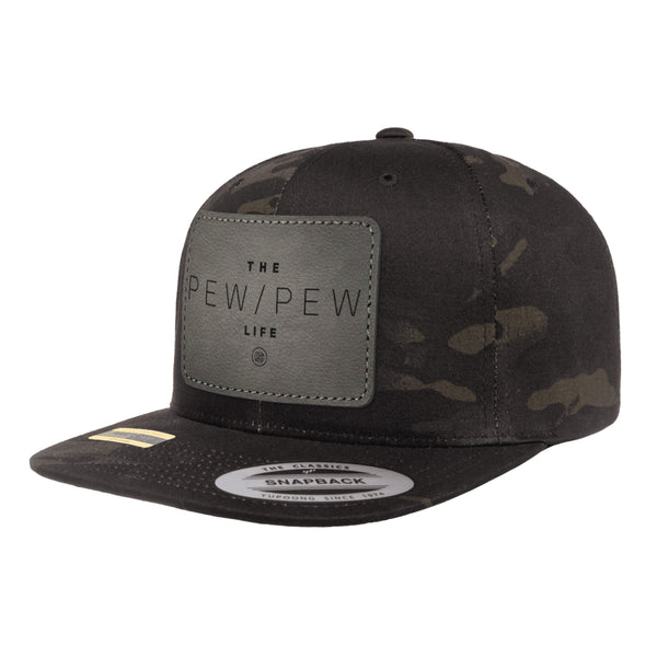 The Pew/Pew Life Leather Patch Black MultiCam Snapback